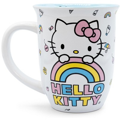 Silver Buffalo Hello Kitty Pastel Rainbow Wide Rim Ceramic Mug | Holds 14 Ounces