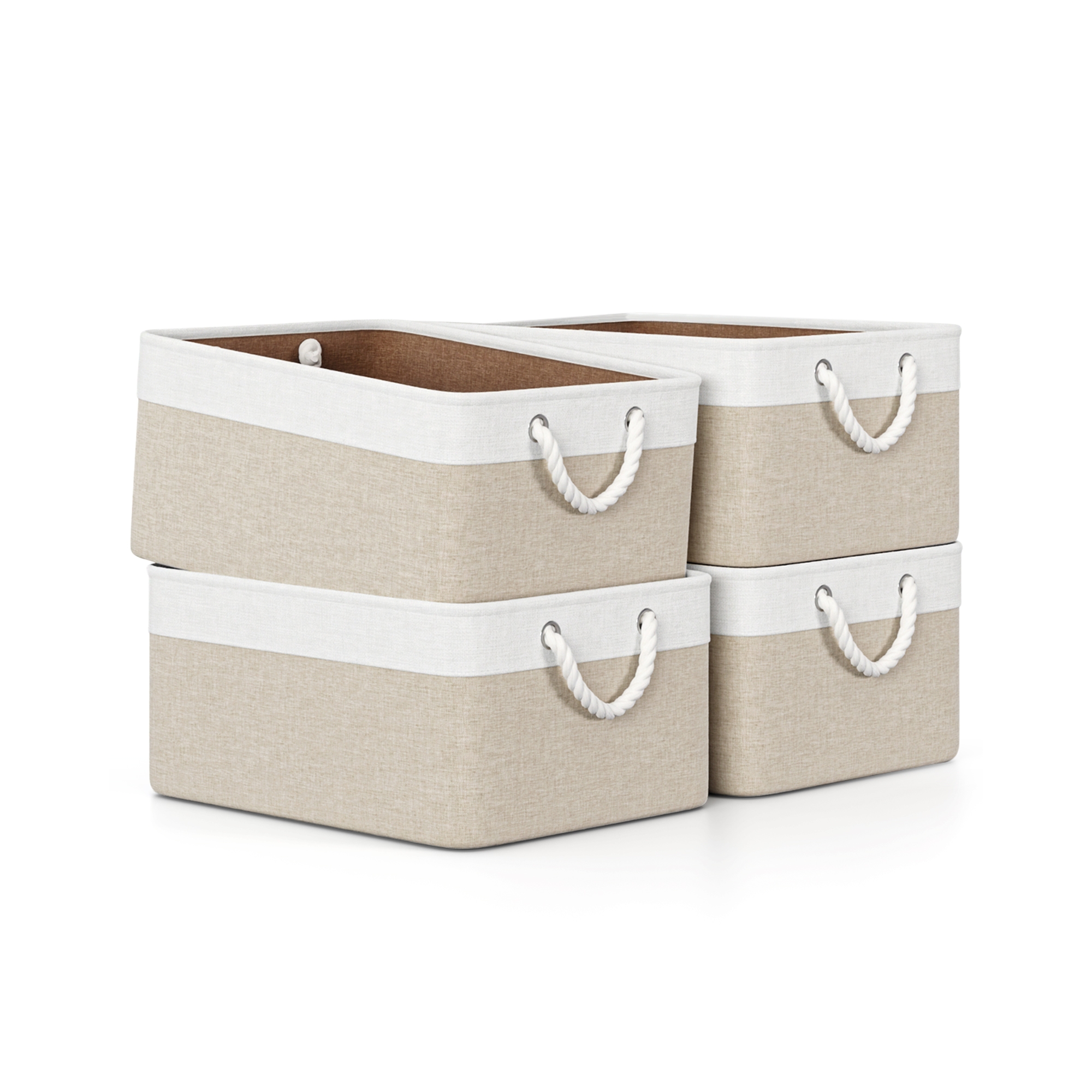 Collapsible Fabric Cube Storage Bins 4 Pack 16 x 12 Inch with Rope Handles for Closet Shelving Office Home Organization