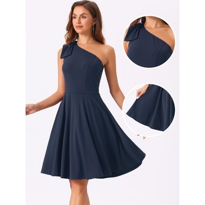 Женские платья INSPIRE CHIC Women's Party Elegant Flared Bow One Shoulder Evening Cocktail Dresses Medium Dark Blue — фото 2