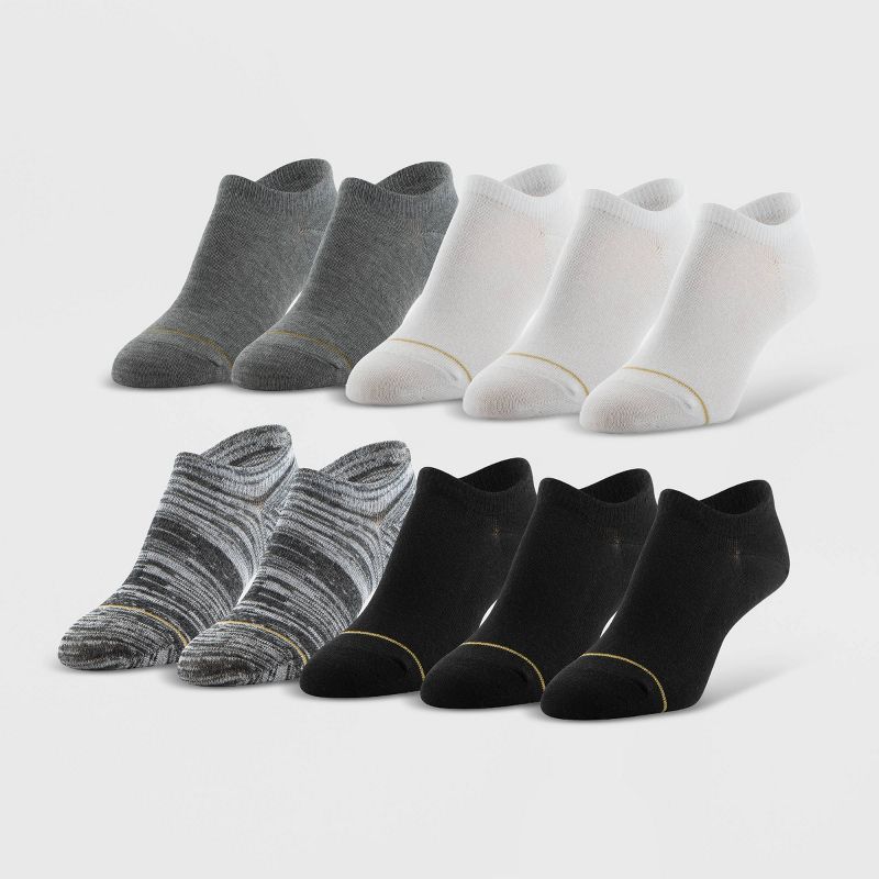 All Pro by Gold Toe Women&#39;s Ultra Invisible 10pk No Show Socks - Black/White/Gray 4-10, 1 of 6