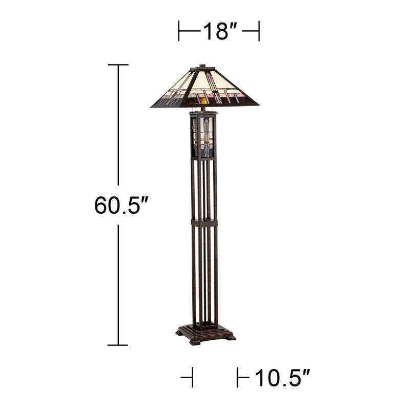 Robert Louis Tiffany Mission Rustic Floor Lamp 60 1/2" Tall Oiled Bronze with Nightlight Geometric Stained Art Glass Shade for Living Room Bedroom, 5 of 11