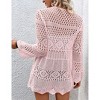 Clearlove Women Knitted Cardigan Lightweight Tie Front Hollow Out Long Sleeves Summer Knit Cover Cardigans - 2 of 4