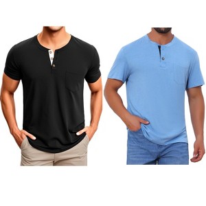 INSPIRE CHIC Men's Summer Short Sleeve Button Basic Henley T-Shirts 2 Packs - 1 of 4