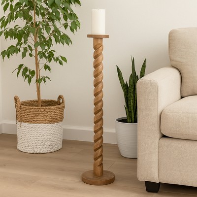 Mango Wood Pillar Candle Holder - Rustic Twisted Design Taper Candle Stand, Handcrafted for Home, Office, Living Room, Bedroom - 36" Brown