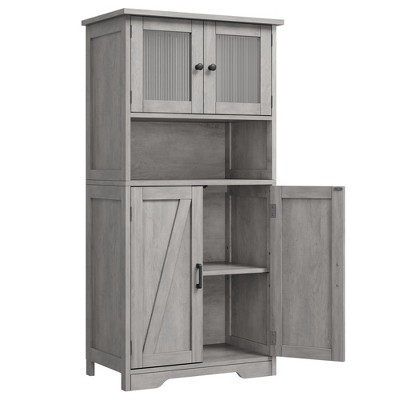 Bathroom Storage Cabinet, Freestanding Floor Linen Storage Cabinet with Doors and Shelves, Wooden Kitchen Pantry Storage Cabinet