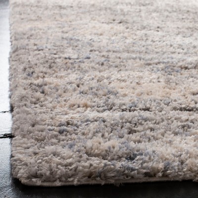 Gray and Cream Square Shag Rug with Synthetic Fibers