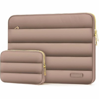 MaseiKar 13-14 inch Laptop Case, 13.3 inch Puffy Laptop Sleeve Compatible with MacBook Air 13, Lenovo, Polyester Horizontal Bag with Small Case,Brown