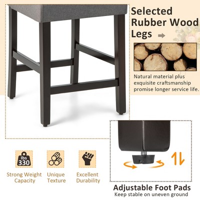 Gray Upholstered Counter Height Bar Stools with Wood Legs