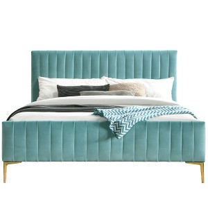 Omax Decor,Julia Wood and Fabric Upholstered Queen Platform Bed - 1 of 4