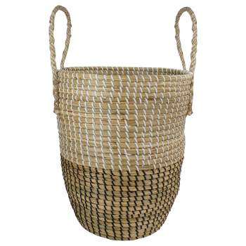 Northlight 14.5" Natural Woven Seagrass Wicker Storage Basket with Handles