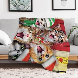 Christmas Cat Christmas Throw Blanket Soft Fleece Christmas Blanket Cozy Flannel Throw for Couch Bed 30x40 inches - 1 of 1