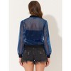 Allegra K Women's Sheer Mesh Shiny Long Sleeve See-Through Zip-Up Jacket - 4 of 4