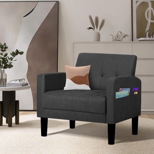TYBOATLE Accent Chair for Living Room Chairs, Fabric Tufted Upholstered Arm Chair, Comfy Upholstered Reading Accent Chairs Side Chair, Dark Grey - 1 of 4