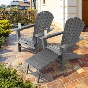 Costway 2 PCS Outdoor Patio HDPE Adirondack Chair Beach Seat Retractable Ottoman White\Black\Coffee\Grey\Turquoise - 1 of 4