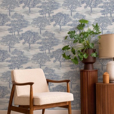 Ice Blue Vinyl Forest Toile Peel and Stick Wallpaper Roll