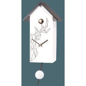 11" White Bird House Quartz Clock – 8 in – Decorative Deer Head Cuckoo – River City Clocks - 1 of 3
