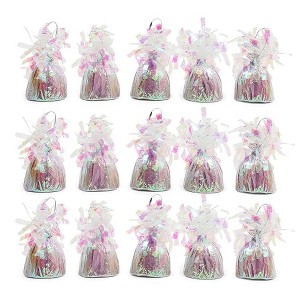 Blue Panda 15-Pack Holographic Tinsel Balloon Weights for Iridescent Birthday Party Supplies and Decorations, 6 oz, 4.5 in. - 1 of 4