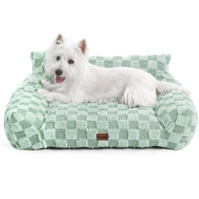 Soft Cat Couch Bed, Faux Fur Checkered Pet Sofa