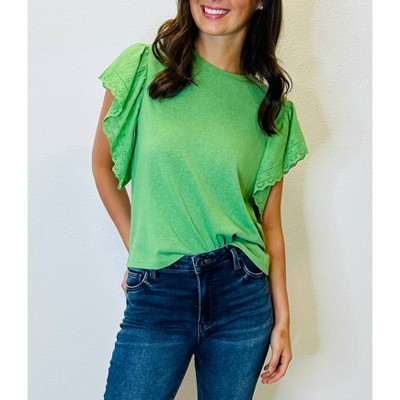Women's Ruffle Eyelet Sleeve Blouse Top - DELUC