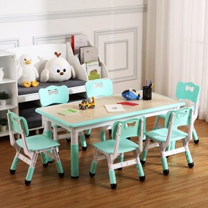 Kids Table and Chair Set, Height Adjustable Toddler Arts & Crafts Table and 6 Chair Set for Ages 2-10,Max 300lbs Kids Activity Art Table - 1 of 4