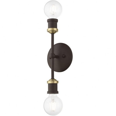 Lansdale 12" Contemporary Urban Two-Light Sconce in Bronze and Brass