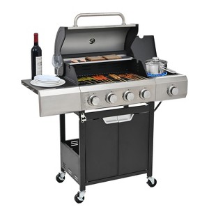 ELJGET 4 Burner Propane Gas Grill with Side Burner & Grill Covers, 51,000 BTU Barbecue Grill Stainless Steel Gas Grill for Outdoor BBQ, Camping - 1 of 4