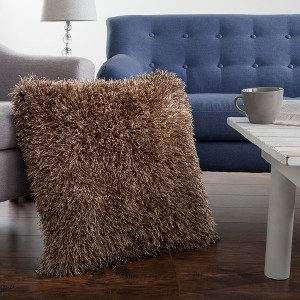 Hastings Home Oversized Luxury Square Plush Floor or Throw Pillow with Faux Fur for Bedroom, Living Room, or Dorm - Mocha - 1 of 4