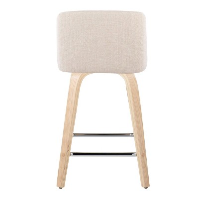 Toriano 24" Cream and Natural Wood Swivel Counter Stool
