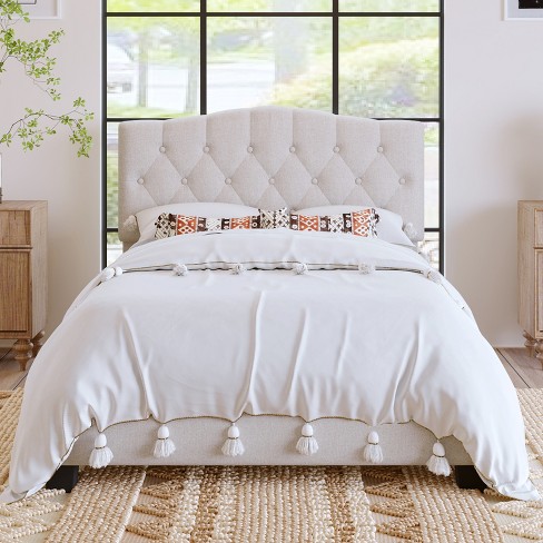 Beige tufted deals upholstered bed