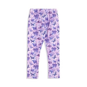 The Pink Picket Fence Suzie Dino Leggings for Girls – Soft Stretchy Play Leggings – Hand-Painted Dinosaur Print - 1 of 4