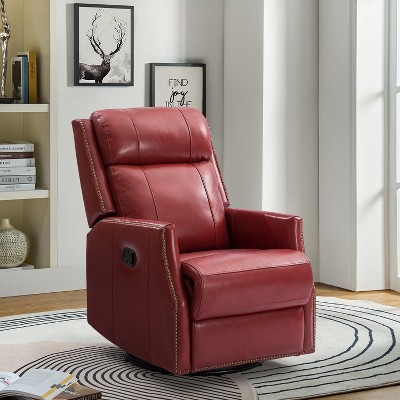 Hesperides Genuine Leather Manual Swivel Recliner With Nailhead 