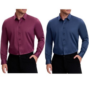 INSPIRE CHIC Men's Point Collar Long Sleeves Button Down Solid Formal Dress Shirts 2 Packs - 1 of 4