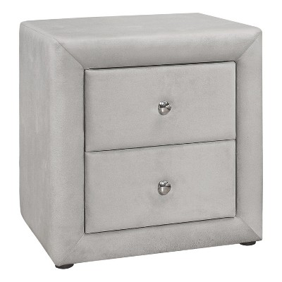 Nightstand Nightstand End Side Lamp Storage Drawer Bedroom Upholstered Grey Velvet Transitional