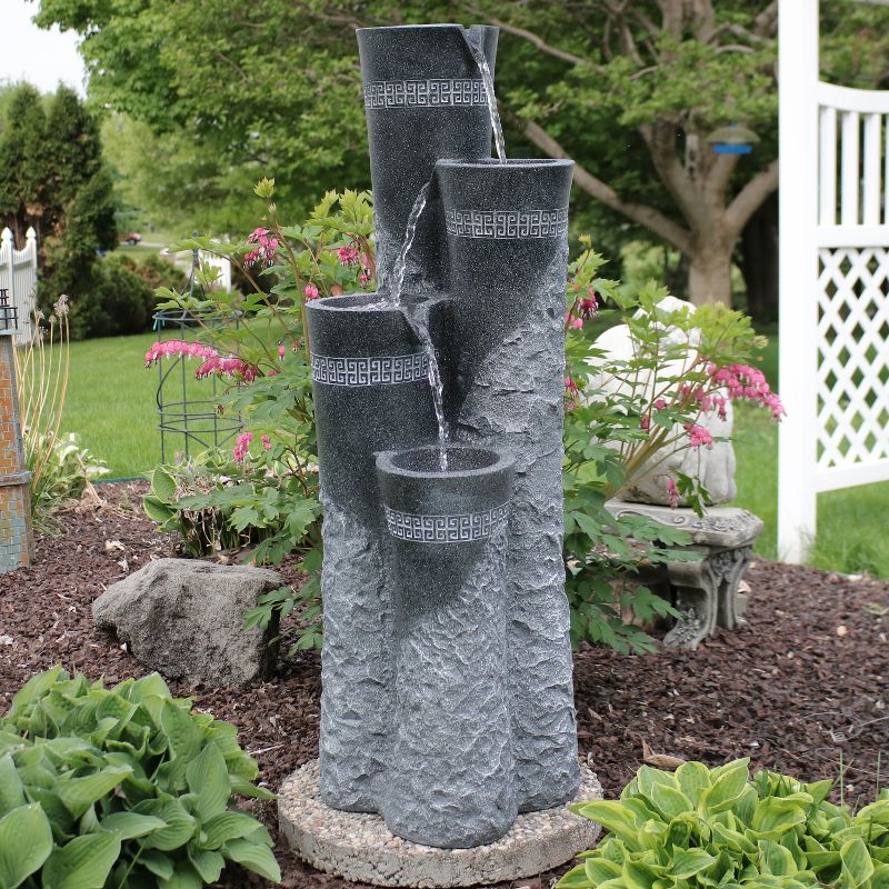 Sunnydaze 41"H Electric Polystone 4-Tier Staggered Pillars Outdoor Water Fountain with LED Lights, 2 of 12