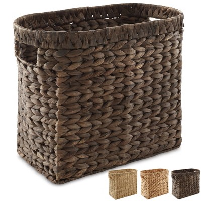 Casafield Magazine Holder Basket with Handles - Oval Seagrass Water Hyacinth Storage Bin for Bathroom, Home Office