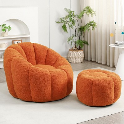 Bouclé Bean Bag Chair with Ottoman, Cozy Foam-Filled Lounge Chair for Adults, Upholstered Teddy Fabric Fuzzy Beanbag Chairs– Cuddlewood