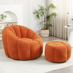 Bouclé Bean Bag Chair with Ottoman, Cozy Foam-Filled Lounge Chair for Adults, Upholstered Teddy Fabric Fuzzy Beanbag Chairs– Cuddlewood - 1 of 4