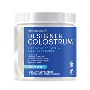Designer Wellness, Pure Bovine Colostrum Powder, Gut Health & Bloating, Skin & Hair, Gluten Free, Unflavored, 30 Servings - 1 of 4