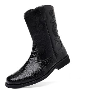 Santimon Men's Croc-Embossed Leather Western Mid-calf Cowboy Boots - 1 of 4
