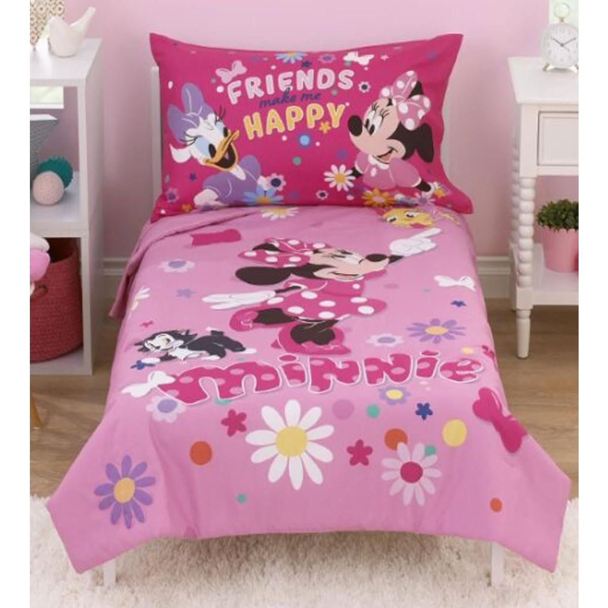 Disney Minnie Mouse "Friends Make Me Happy" 4-Piece Toddler Bedding Set, Pink