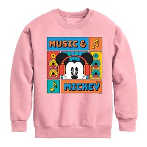 Boys' - Disney - Music And Mickey Graphic Long Sleeve Fleece Sweatshirt - 1 of 3