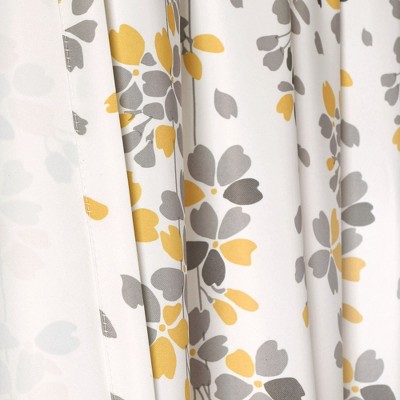 Gray and Yellow Floral Polyester Room Darkening Curtain Panels