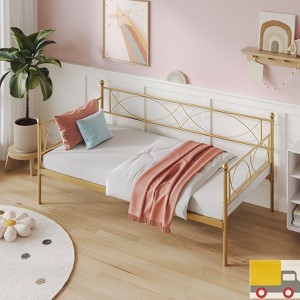 Jojoka Twin Metal Daybed with Pull-Out Trundle | Durable Steel Frame with Headboard | Space-Saving Sofa Bed for Bedroom or Guest Room - 1 of 4