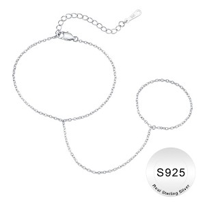 Turandoss S925 Sterling Silver Hand Chain Bracelet for Women - Dainty Silver Link Chain Bracelet, Finger Rings Bracelets, Christmas Gifts, 6+2Inches - 1 of 4