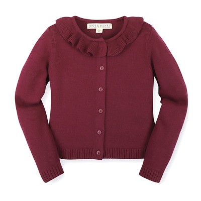 Hope & Henry Girls' Long Sleeve Ruffle Collar Cardigan Sweater, Kids