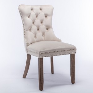 Vynxaria 2 Piece Set of Light Blue Velvet Dining Chairs with Wooden Legs and Nail - Head Trim, Ideal for Dining Room & Living Room - 1 of 4
