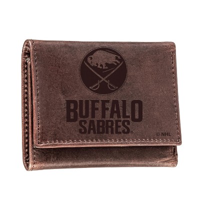 Evergreen NHL Buffalo Sabres Brown Leather Trifold Wallet Officially Licensed with Gift Box
