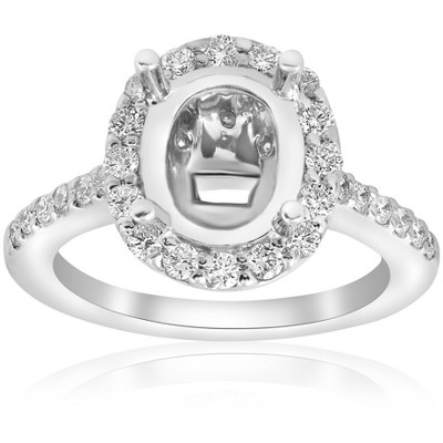 Pompeii3 3/4ct Oval Halo Vintage Ring Setting 14K White Gold