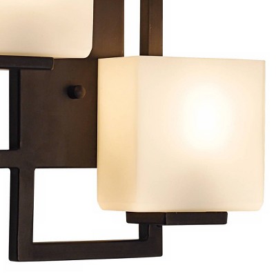 Contemporary Bronze 19" Wall Sconce with Opal Glass Shades