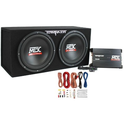 MTX TNP212D2 12" Dual Loaded 1200W Car Subwoofer Enclosure Audio with Sub Box, Mono Block Amplifier, and Amplifier Amp Complete Wiring Install Kit